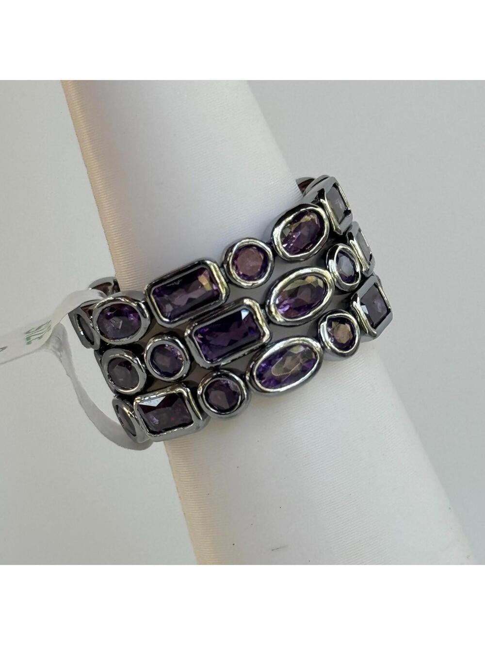Bomb Party 3pc Bands Ring Sz 8 "Shine Bright Darling" Amethyst on Hematite